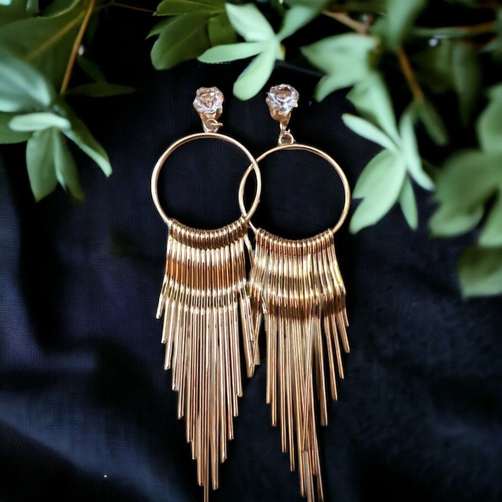 Faux Diamond Hoops w Dangle Spikes Drop Post Stud Earrings